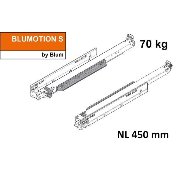 MOVENTO mit BLUMOTION S, Vollauszug für Holzschubkasten, 70 kg, NL=450mm, ohne Kupplungen, für TIP-ON-Blumotion, 766H4500S